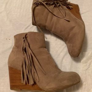 Tan Suede Wedge Booties